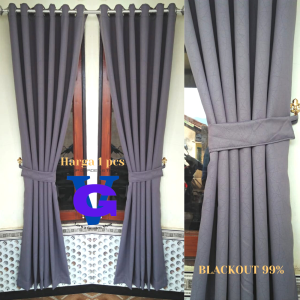 Gorden jendela minimalis buat ruang tamu motip polos emboss bahan kain blackout model smokring