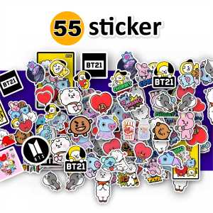 Set Stiker BT21 Warna-Warni 55 Pcs untuk Laptop/Case/Tumbler - Anti Air