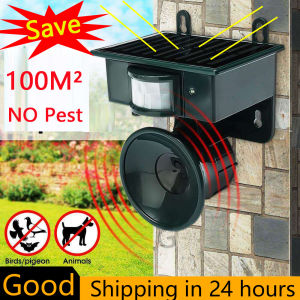【Free Gloves】Ultrasonic Animal Repellent Outdoor Solar Powered Waterproof Animal Repeller with Motion Sensor Sound Scares Repels Pigeon Bird Pest Repeller PIR Sensor Monkey Repellent Device