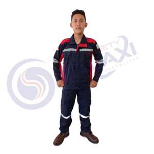 Wearpack Atasan Kemeja Safety Semi Jaket Warna Dongker Kombinasi Merah Sleting Lengan Panjang
