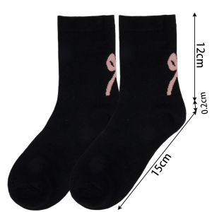 Korea Ins Style Heel Bow Short Socks Miumiu Style Women Simple Black White and Gray with Small Leather Shoes Mid Calf Socks
