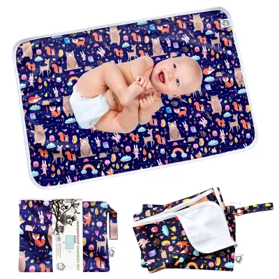 FLOCK THREE Waterproof Baby Diaper Changing Pad 50cm X 73cm with Storage Bag 73cm X 110cm Large Washable Wipeable Reusable Leak Proof Diaper Travel Mat Station Changing Mattress Liner Cribs Bed Cover