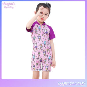 elegantstunning Girl Kid Jumpsuit Swimwear Cartoon Fast Dry Surfing Short Sleeve Beachwear for 3-12Y