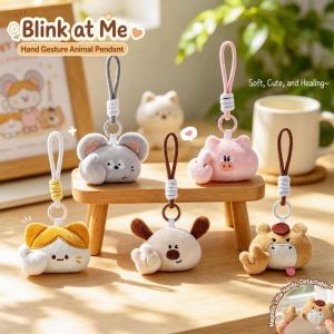 MYTHIS Cat Dog Pig Mouse Plush Pendant Keychain Cartoon Animal ic Attraction Gesture Backpack Pendant Doll Cute with Handrope Cartoon Plush Doll For Couples