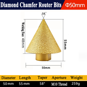 M10 Diamond Chamfer Router Bits Dia 38mm/50mm Milling Tile Cutter Marble Concrete Hole Saw Masonry Drilling Crowns Construction Tools