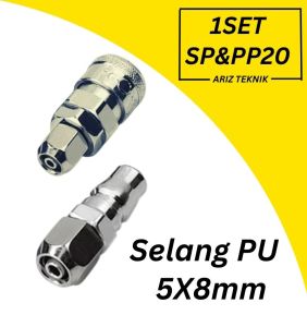 Sambungan Selang PU 5X8mm Kopler Selang Angin Kompresor Pneumatik 1Set Type SP/PP20