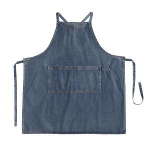 XUNJIE Oil-Proof Ladies Denim Apron Washed Denim Cleaning Advertising Apron Temperament Thicken Coffee Shop Outfit Milk Tea