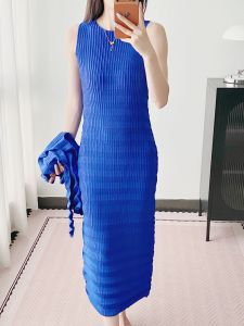 KESHANGYI Miyake Style Pleated Set Women Autumn Long Sleeve Cardigan Sleeveless Dress Elegant Commute Two Pieces Outfit