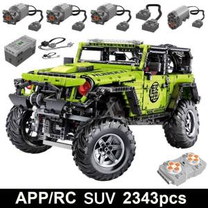 Remote Control Building Block Car Toy 2343 Pcs Jeeped Wranglered Rubiconed 1:8 Green Model Motor Power Off-Road Set Moc Gift For Children And Teenagers