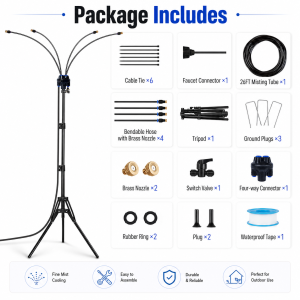 Patio Standing Misters Adjustable Height Misting System 4 Heads for Poultry Garden Farm