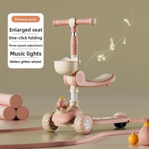 BEAUTY FINGER with Music Seat Kids Scooter Adjustable Height Anti-Tip Tricycle  Folding Push Scooter For 2-10Y