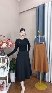 Chân váy xòe dáng dài xếp ly có BIGSIZE chất FORT HÀN CHÂU CÓ KHÓA KÉO-VKK