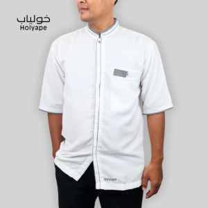 Holyape Baju Koko Muslim Medium Jumbo Lengan Pendek Polikatun Putih Tulang 08 Gharz