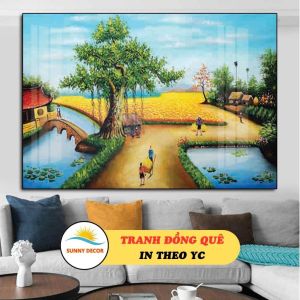 Tranh treo tường Đồng Quê trang trí phòng khách Chất liệu tráng gương cao cấp in kích thước theo yêu cầu