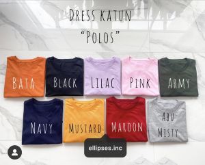 Dress Katun Polos Hitam Navy Pink Maroon Army Bata Lilac Mustard Abu - ELLIPSES.INC