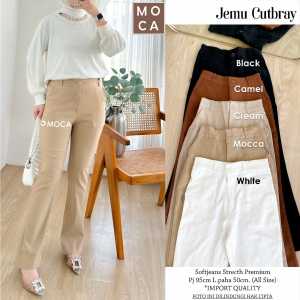 Jemu Softjeans Cutbray Celana Wanita Panjang Premium Terbaru White Highwaist