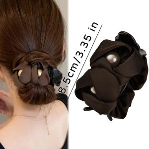 3pcs Elegant Flower Pearl Banana Clip / Korean Vintage Fabric Flower Hair Claw Clips / Simple Ponytail Holder Hair Clip Hair Accessories
