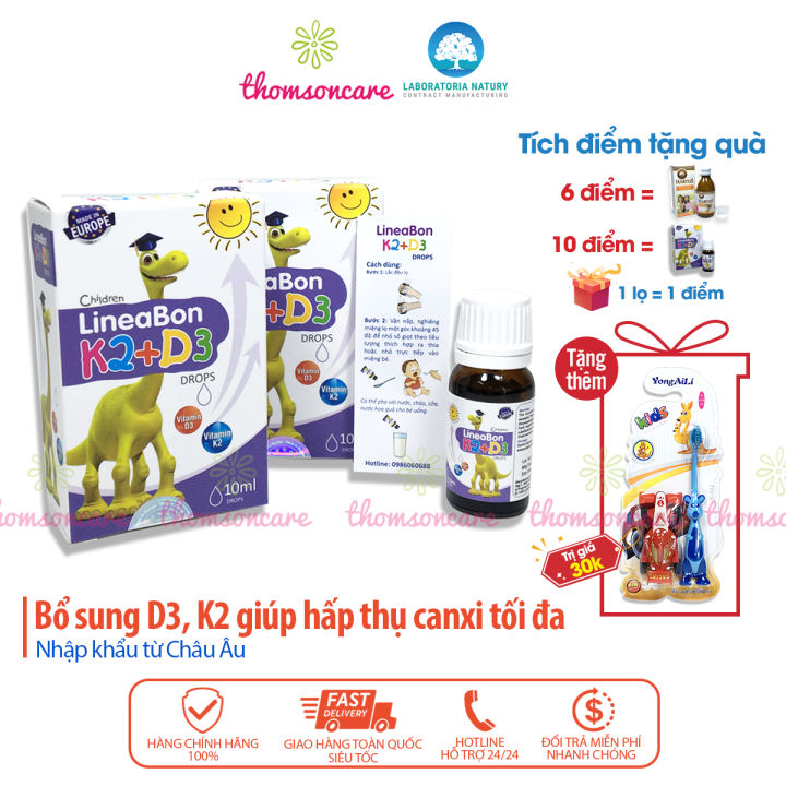 D3 K2 Lineabon bổ sung vitamin d3 cho trẻ sơ sinh, giảm còi xương d2k3, tăng chiều cao - Nhập khẩu chính hãng Châu Âu