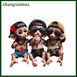 zhangxiuhua 1 Piece Rearview Mirror Monkey Hanging Ornament Car 2D Acrylic Monkey Pendant For Auto Cartoon Xmas Tree Personalized Decor