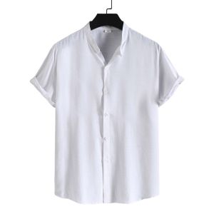 【STOCK】Chinese Collar Polo for Men Long/Short Sleeves Full Buttons Cotton 5 Color Size M to XL