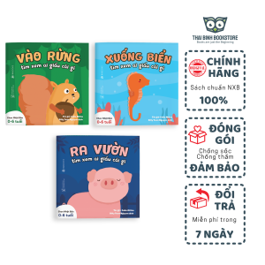 Sách - Ehon Nhật Bản - Song Ngữ Anh - Việt - Ai Giấu Cái Gì - Combo Bộ 3 Quyển (Bé 0-4 Tuổi) - "Vào Rừng Xem Ai Giấu Cái Gì?" "Ra Vườn Xem Ai Giấu Cái Gì?" "Xuống Biển Xem Ai Giấu Cái Gì?" - Fuku Mitsu - Thái Bình Bookstore