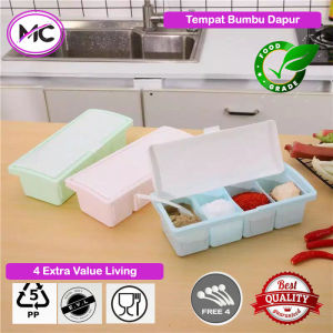 Tempat Bumbu Dapur 4 Sekat Set Anti Pecah Kotak Box Toples Bumbu Masak Murah Praktis Gratis Sendok Takar Serbaguna Multifungsi Praktis Murah