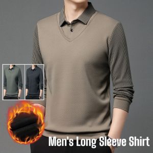 Men Long Sleeved Polo Shirts Fleece Warm Mens Business Versatile Loose Casual Comfortable Top Autumn Winter New