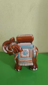 Tượng đôn voi mini trang trí C16*R16 cm gốm thủ công chấm men nâu kiểu xưa độc đáo