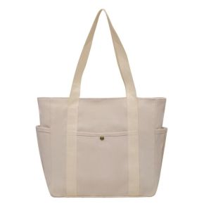 TZD62 Dung lượng lớn Túi Tote Vải Canvas Màu đơn sắc Phong cách Hàn Quốc Túi xách mua sắm Thường ngày Khóa kéo Túi đeo vai bằng vải Phụ nữ