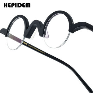 HEPIDEM Acetate Gọng kính người đàn ông bán không có vành Retro Kính mắt dáng vuông Nhật Bản handmade kính cổ điển nửa kính mắt cho mắt 9352