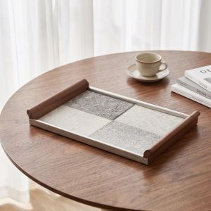 xpkQ Minimalist Luxury Storage Trays Spliced Square Frame Horse‑hair Desktop Aroma Jewelry Storage Tray Living Room Storage Trays Z1H5K