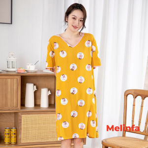 Váy ngủ ngắn tay vải Cotton lụa tự nhiên thoáng mát mềm mịn đầm mặc nhà cổ V gợi cảm freesize mã VAV0270