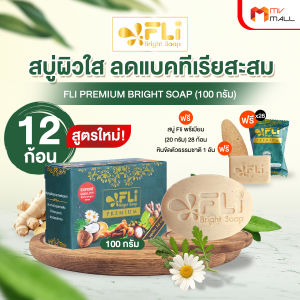 (พร้อมส่ง) สบู่ FLi Premium Bright soap สูตรใหม่ สบู่สมุนไพรไทย 16 ชนิด 100 กรัม เซต 12 ก้อน แถมฟรี 28 ก้อนเล็ก หินขัดตัว