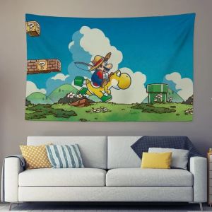 Ready stock sa local warehouseMario riding Yoshi game-style wall backdrop tapestry aesthetic home decoration fabric