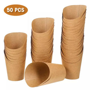 50Pcs Disposable French Fries Paper Cup Baking Egg Waffle Cup Food Tray Kraft Paper Cup
