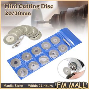 10pcs Mini Diamond Cutting Wheel Grinding Discs Set Kit Diamond Coated Double Side Cutting Discs With 2 Arbour Shaft (20mm 30mm)