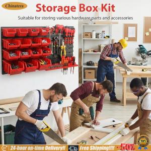 [Chinatera Brand Store][Chinatera Brand Store] 39pcs Garage Plastic Shop Tool Organizer with Wall Panels Tool Holders Hooks Automotive Hand Tool Organizer Kit for Screw Nails