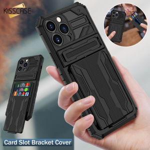 Kisscase Armor khe cắm thẻ Bracket Trường Hợp Đối Với iPhone 15 Pro Max 14 Cộng Với 13 12 11 chống sốc Hybrid vỏ điện thoại Đứng Chủ vỏ lưng silicon