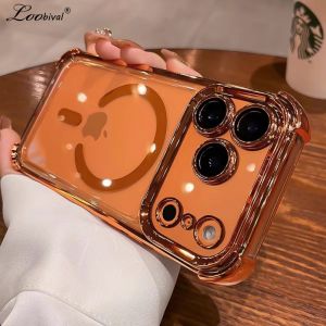 for Magsafe Transparent Plating Case for iPhone 17 16 15 Pro Max 14 Plus 11 12 13 Air Airbag Bumper Shockproof Cover
