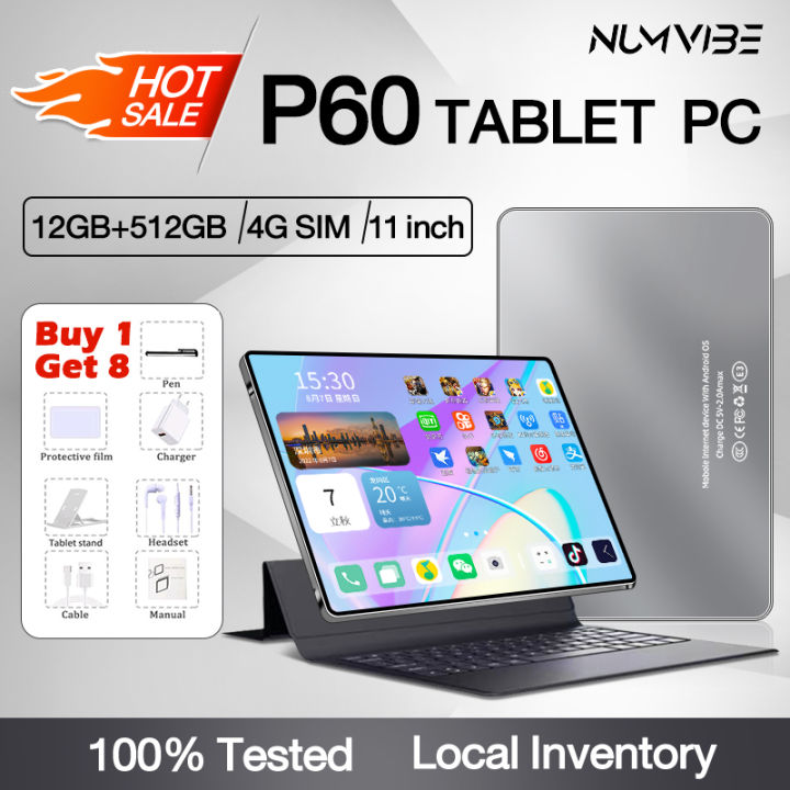 NUMVIBE 4G SIM Android Tablet P60 11 inch RAM 12GB ROM 512GB PAD Suitable  for All Ages For Game Office Software Video
