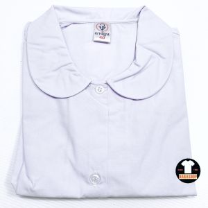 เสื้อนักเรียนหญิง ตราการ์ตูน คอบัว ประถม ชุดนักเรียน คอบัวกลม ชุดนักเรียนหญิง ราคาถูก พร้อมส่ง