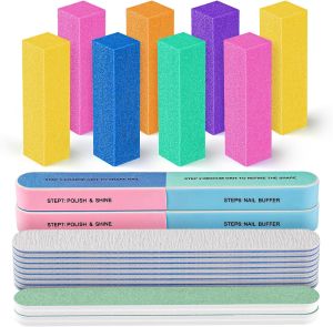 FANDAMEI Nail Files and Buffers 20PCS Nail File Kit. Rectangular Nail Buffer Block & 100/180 Grit 7 Way Nail File & Polishing Buffer. Nail Prep Kit. Professional Mani Nail Tools