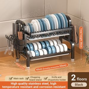 Rak Pinggan Stainless Steel Dish Rack Rak Dapur Kitchen Dish Drainer Storage Rack with Accessories