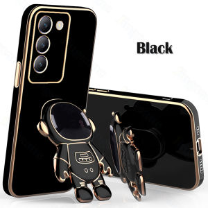 Jingsanc อุปกรณ์เสริมสำหรับ VIVO Y100 5G เลนส์ Y27 Y36 Y78 Y17s 5G 4G เคสโทรศัพท์หรูหรานักบินอวกาศพับได้ขาตั้งซิลิโคนนิ่มเคลือบผิวด้วยไฟฟ้า TPU แบบตรงเคสมีขอบกันกระแทกเลนส์รวมทุกอย่างพร้อม A5-1ที่ยึดด้านหลัง