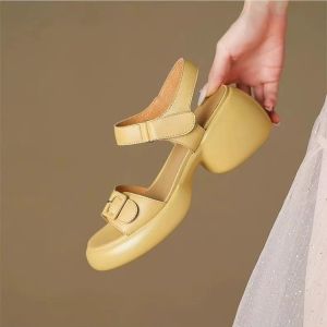 Free Shipping WomenS Open-Toe Chunky Heel Sandals Waterproof Platform Single-Strap Roman Style New Summer Collection Perfect With Dresses High-Heeled Sandals