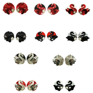 Womens Elegant Duck Shape Sequins Rhinestones Adhesive Pasties Nipple Covers Bra Pads for Parties and Evening Gowns