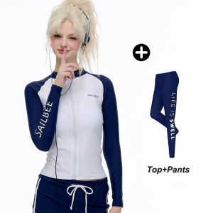 SURFBAR Womens Long Sleeved Swimsuit Diving Suit UV Sun Conservative Thin Surfer Suit Quick Dry Hot Spring Snorkeling Swimsuit