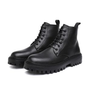 Size 39-44 Mens Chelsea Workwear Boots British Mid Top Leather Shoes Black Thick Soled Martin Boots