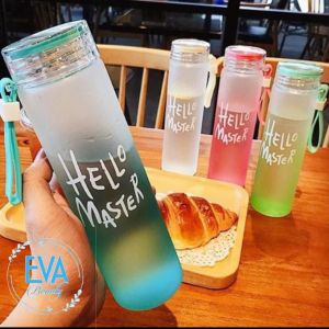 Bình Đựng Nước Thủy Tinh Màu Mờ In Chữ Hello Master