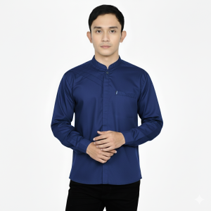 Baju Koko Pria Lengan Panjang Warna Putih Polos Motif Marvel Merek Elrumi